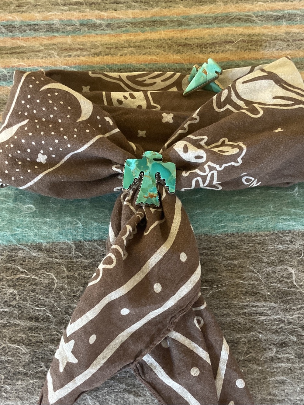 Kingman Turquoise Arrowhead Earrings & Thunderbird Ring